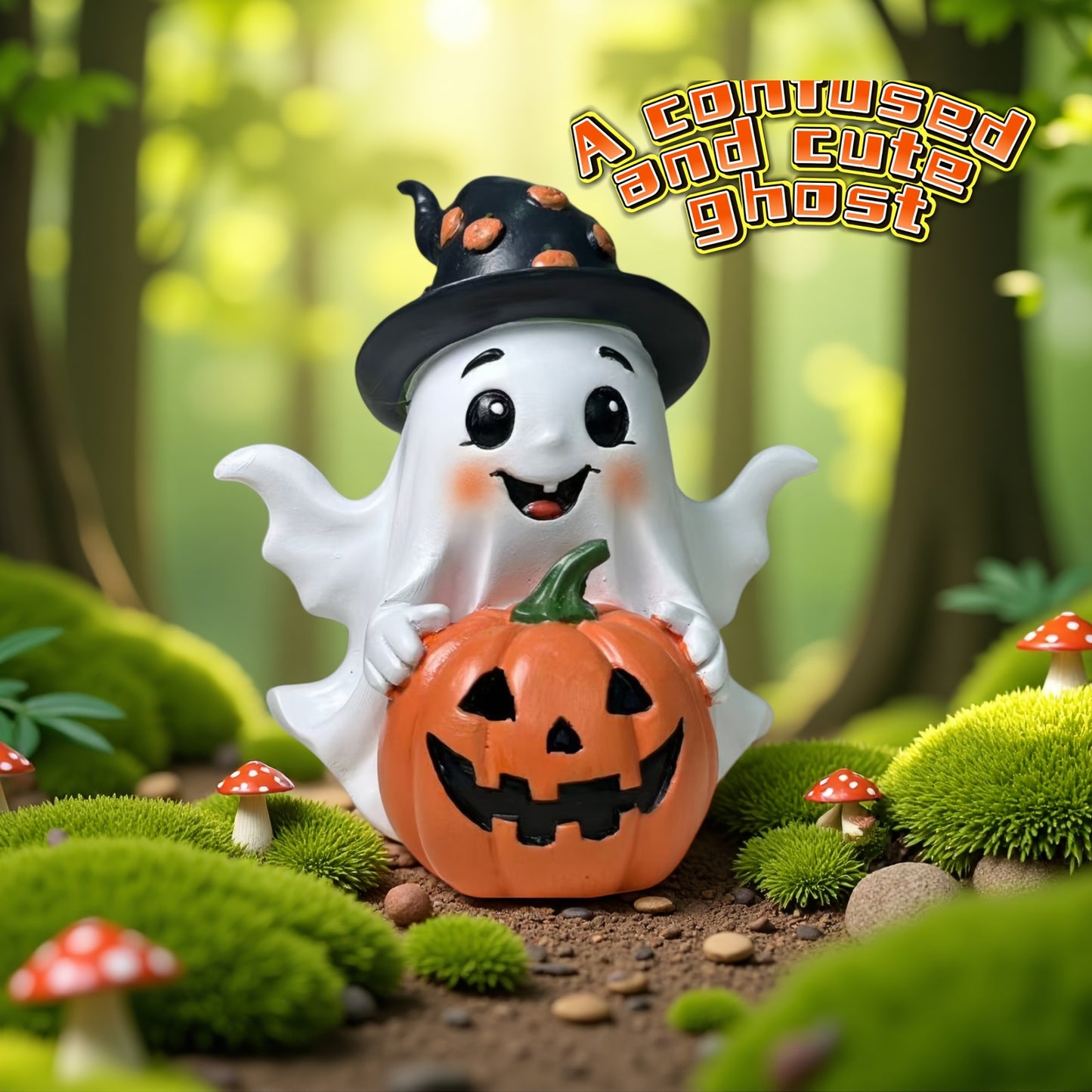 🎃 Cute Pumpkin Ghost – Halloween Resin Decoration