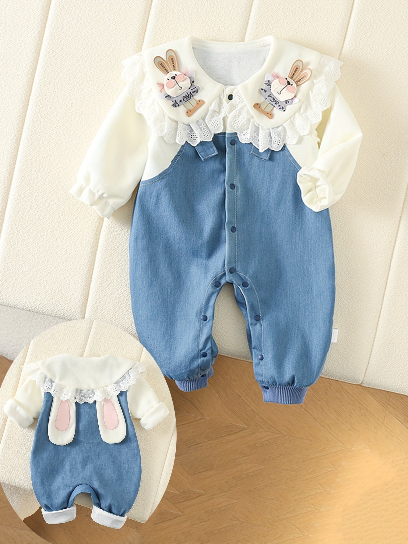 🐰 Faux Denim Rabbit Romper