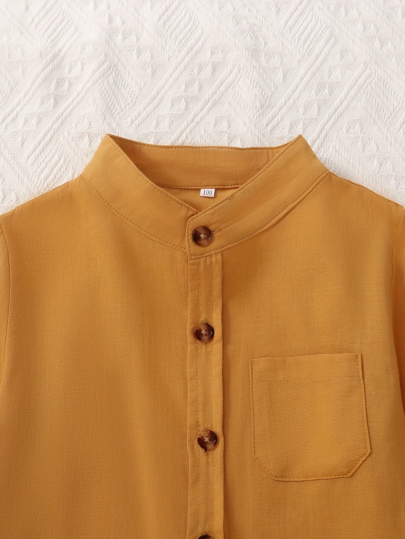 Boys’ 2PCS Stand Collar Long Sleeve Shirt Set – Casual Tops with Pockets