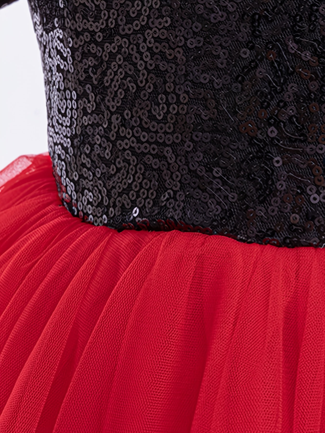 🎀 Girls’ Halloween Princess Dress – Black Sequin & Red Tulle