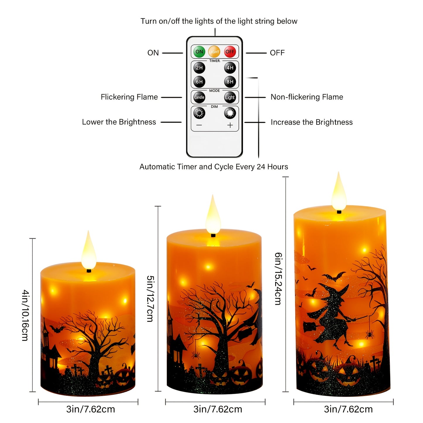 🕯️ 3pcs Halloween Candles – Glittery Witch Hat & Haunted House