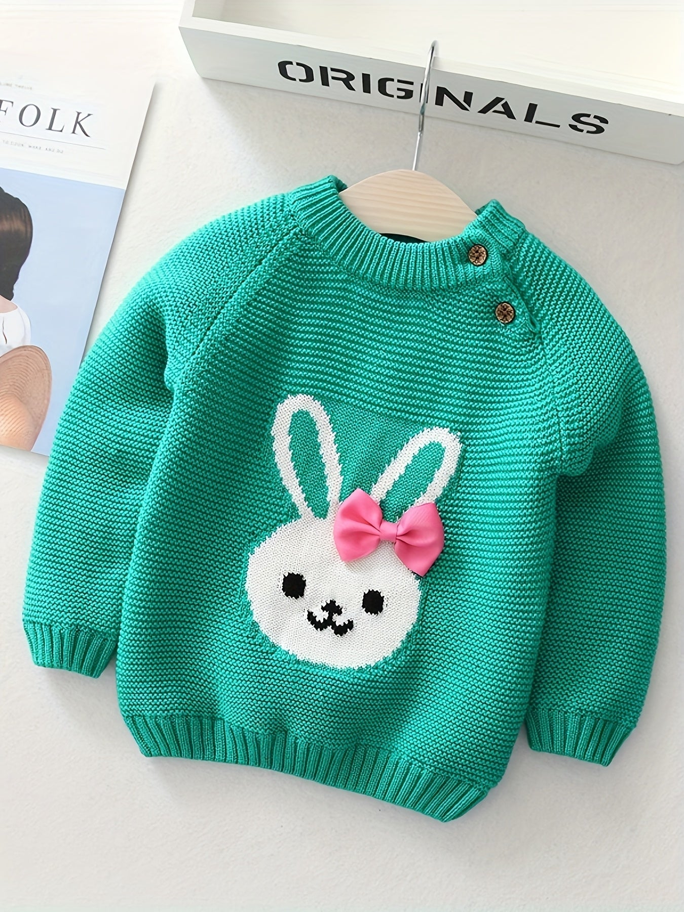 🐰 Girls’ Bunny Bow Sweater – Cozy Fleece Winter Pullover