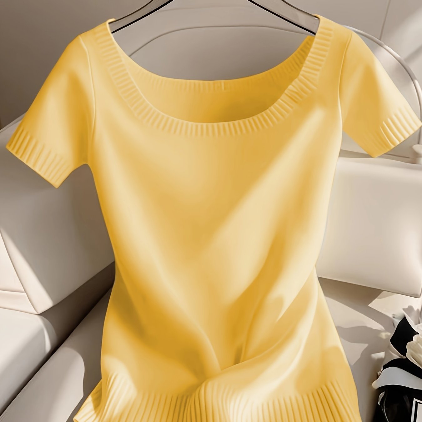 Women’s Elegant Ribbed Top – Short Sleeve Round Neck Casual Summer Blouse