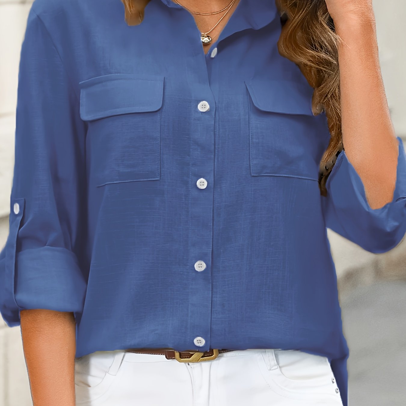 Women’s Long Sleeve Button-Up Blouse – Elegant Office & Casual Shirt with Classic Collar