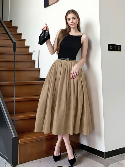 Women’s Boho-Chic Maxi Dress – Spaghetti Strap A-Line Dress with Belt, All-Season Casual & Formal Wear