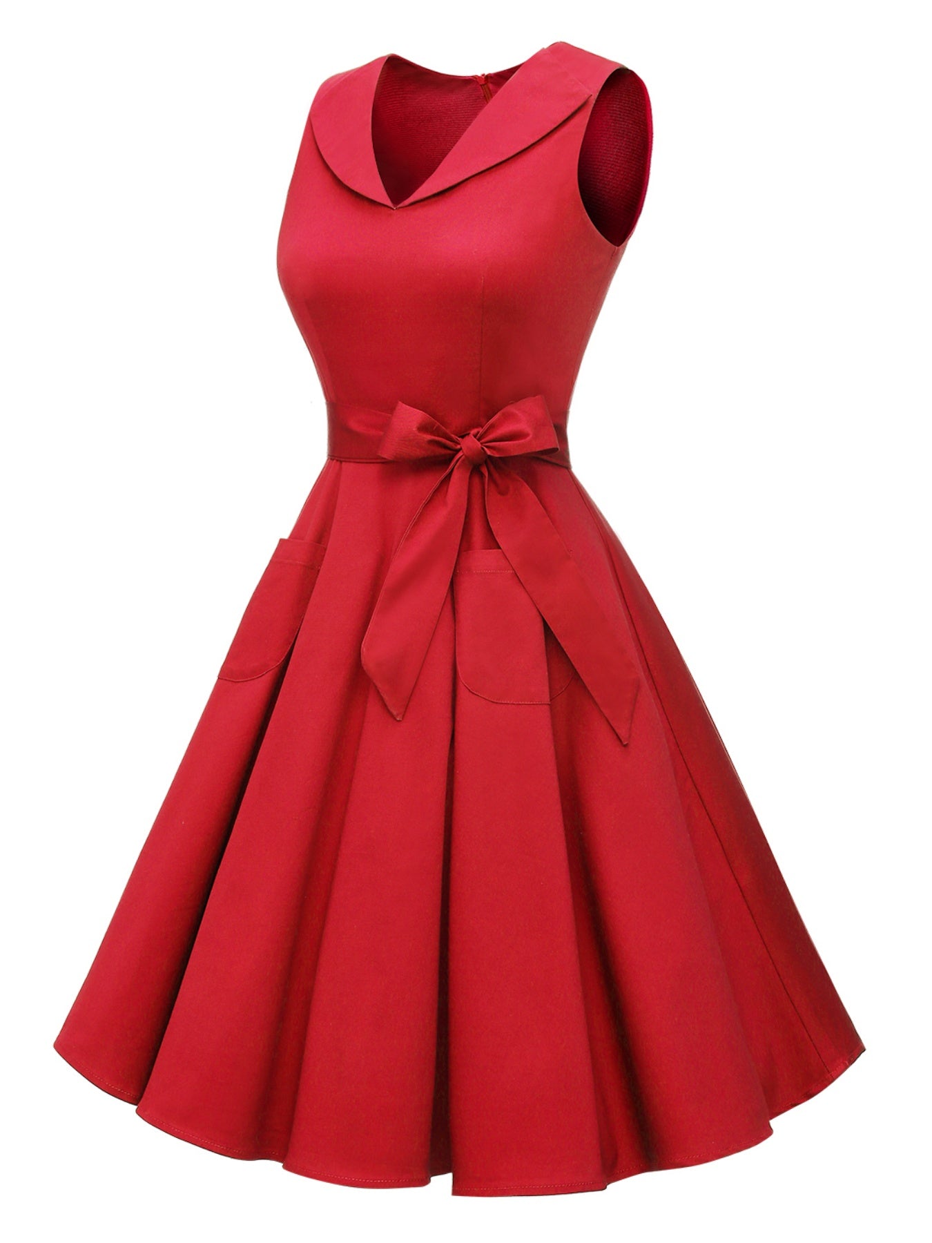 Elegant Women’s Sleeveless Belted Party Dress – Solid Color Chic Outfit