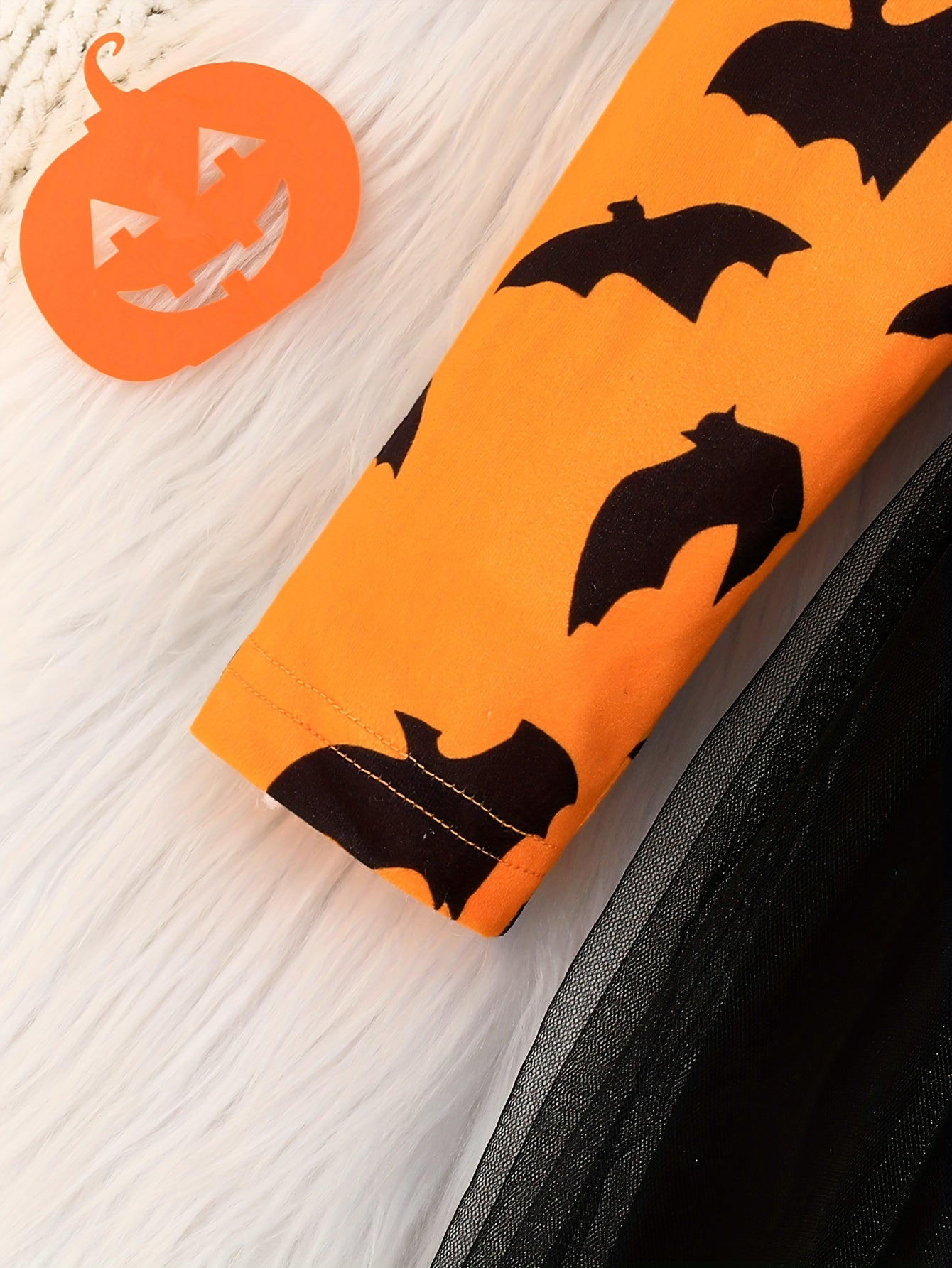 🦇 Girls’ Halloween Bat Dress – Long Sleeve Tulle Skirt