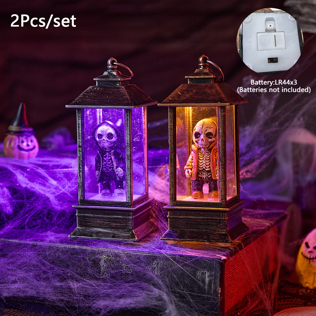 💀 2pcs Orange & Black Skull Lanterns – Halloween Party Decor