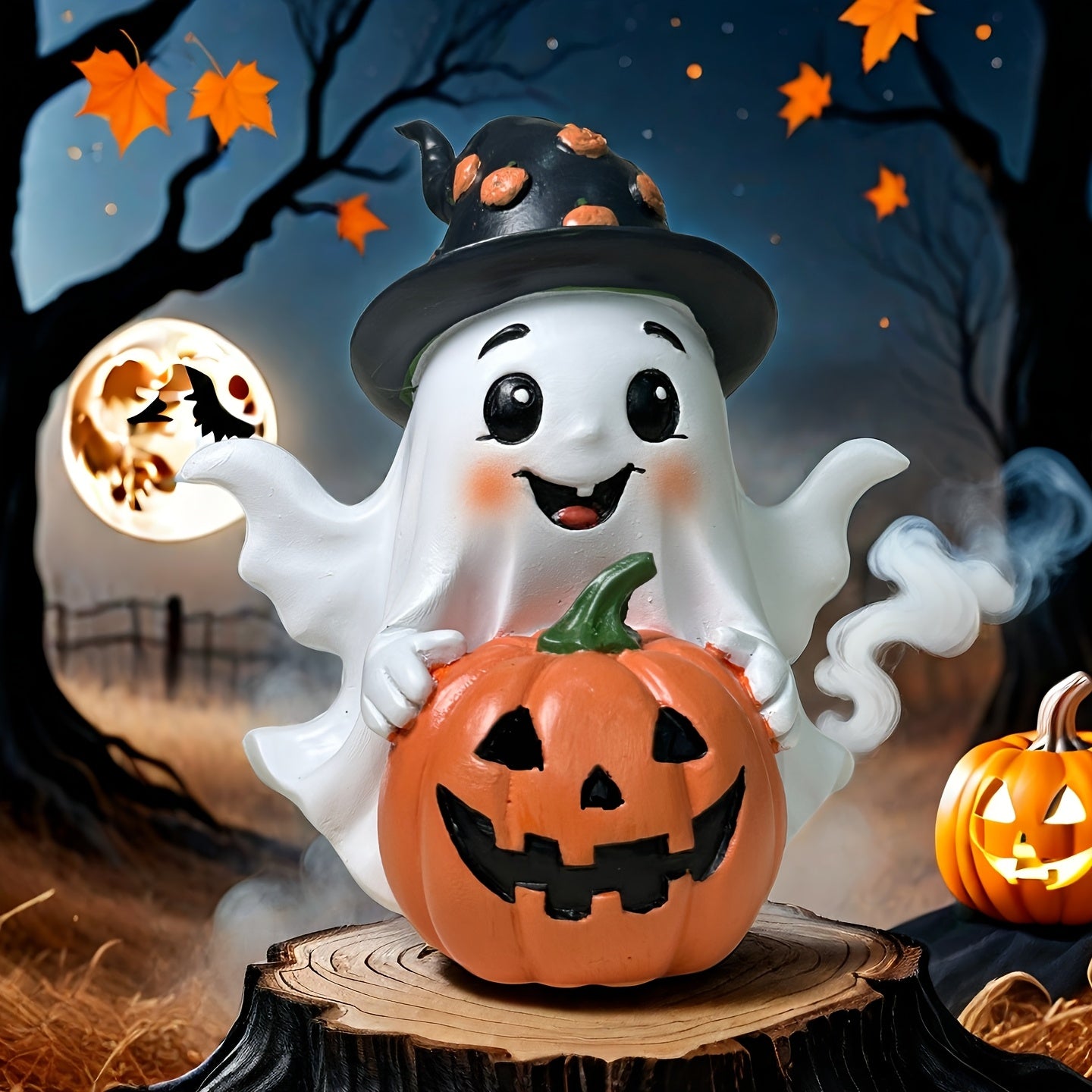 🎃 Cute Pumpkin Ghost – Halloween Resin Decoration