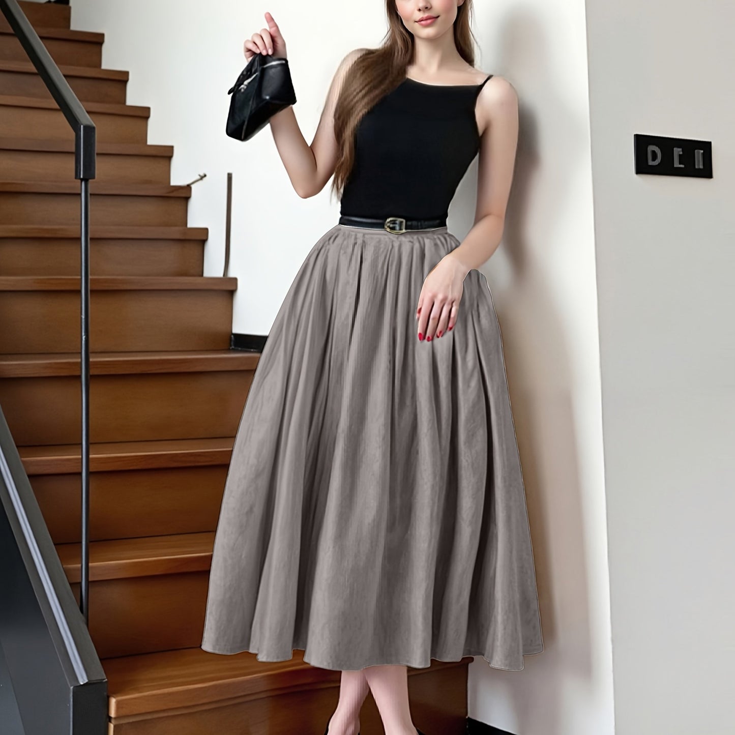 Women’s Boho-Chic Maxi Dress – Spaghetti Strap A-Line Dress with Belt, All-Season Casual & Formal Wear