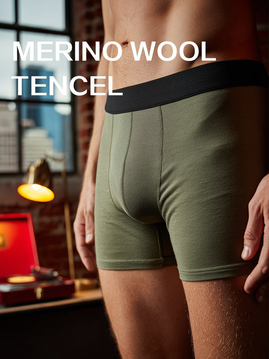 Grey Preparer Men's Quick-Dry Wool & Tencel Lyocell Boxer Briefs – Moisture-Wicking, Breathable Athletic Underwear for Gym & Outdoor Activities