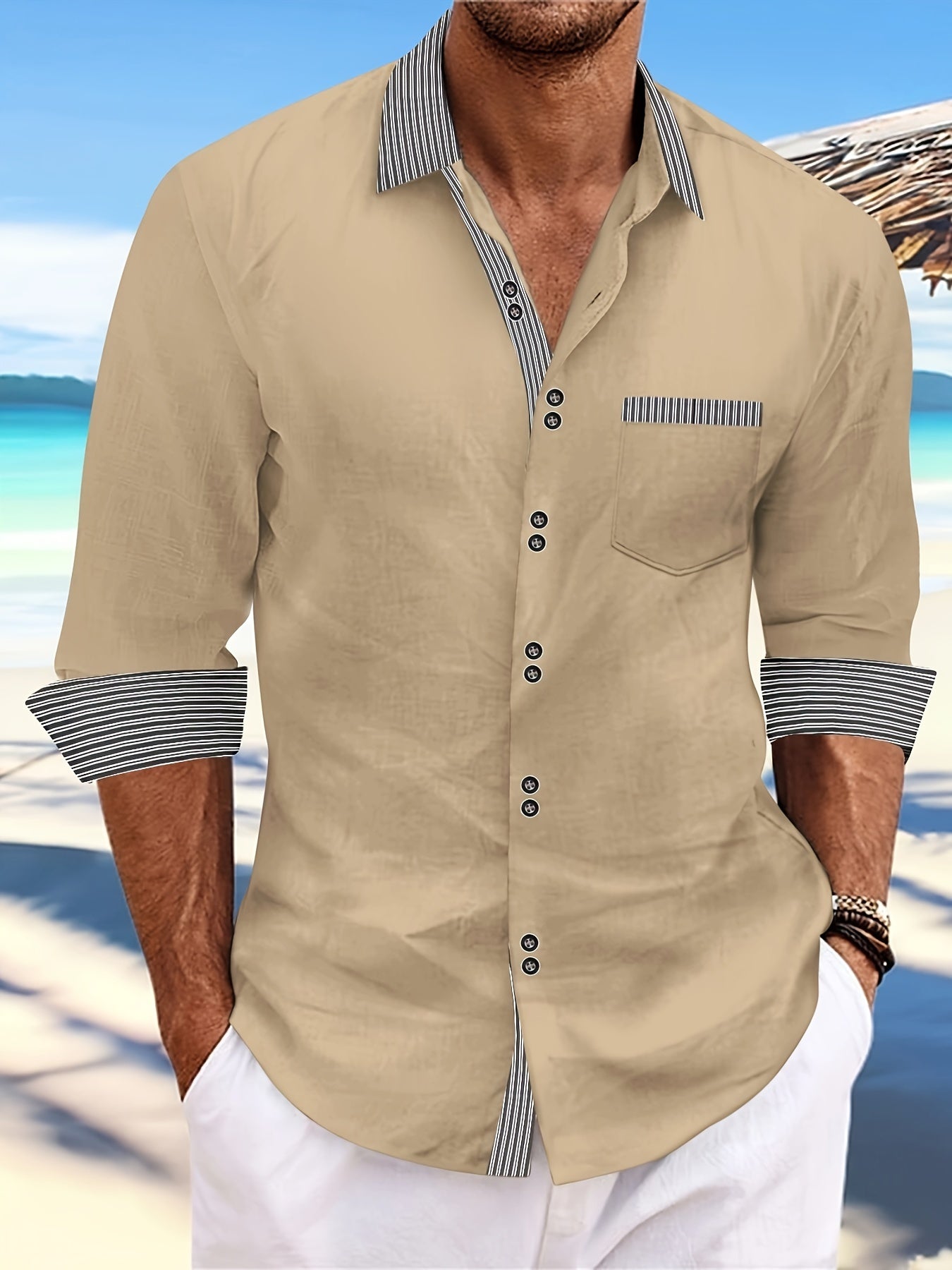 Men’s Double Button Front Shirt – Classic Collar Long Sleeve, Office & Casual Wear for Spring/Fall
