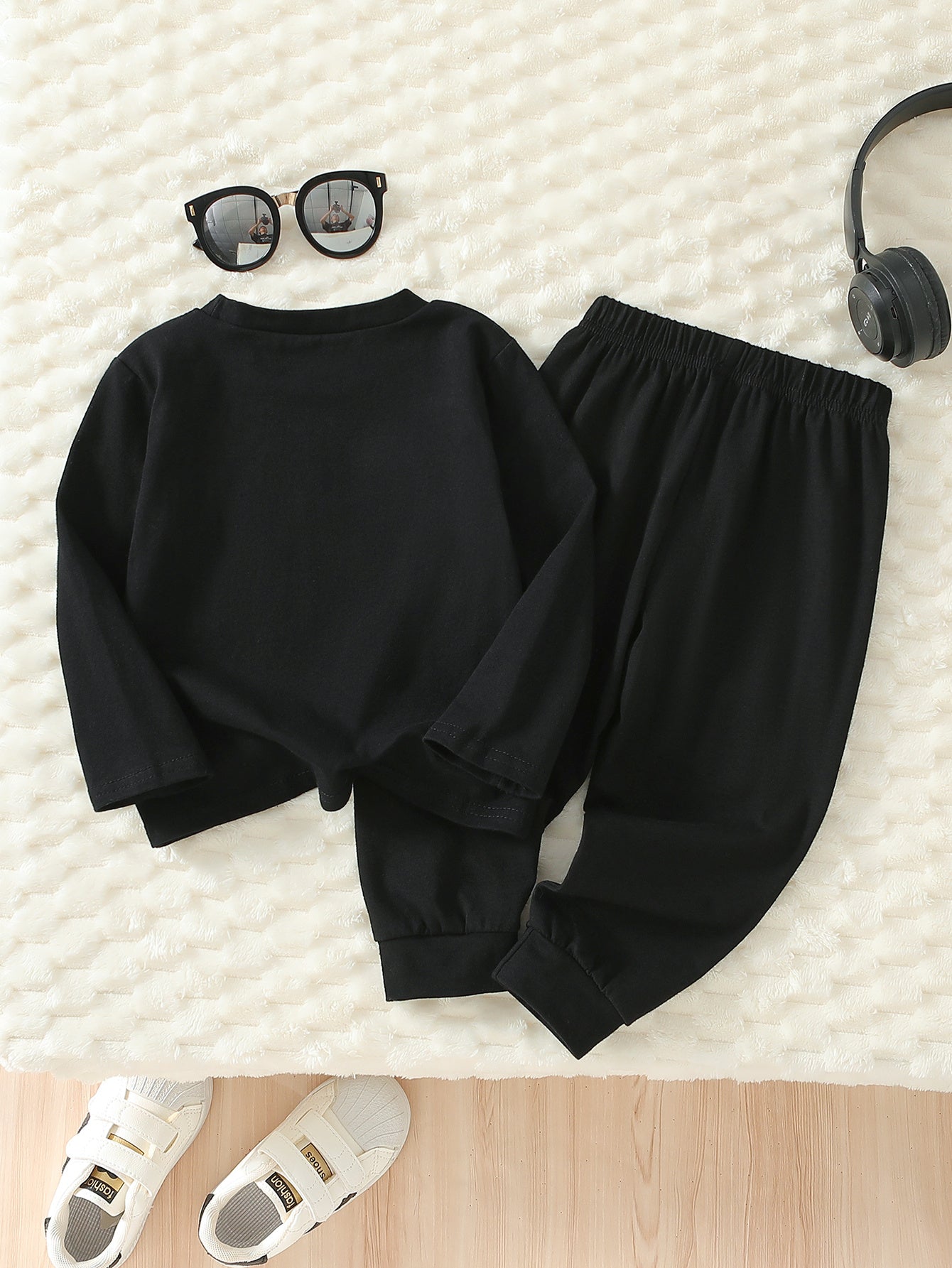 Girls’ 2PCS Outfit – Cat Print Long Sleeve Tee & Wide-Leg Pants, Spring/Fall Casual Wear