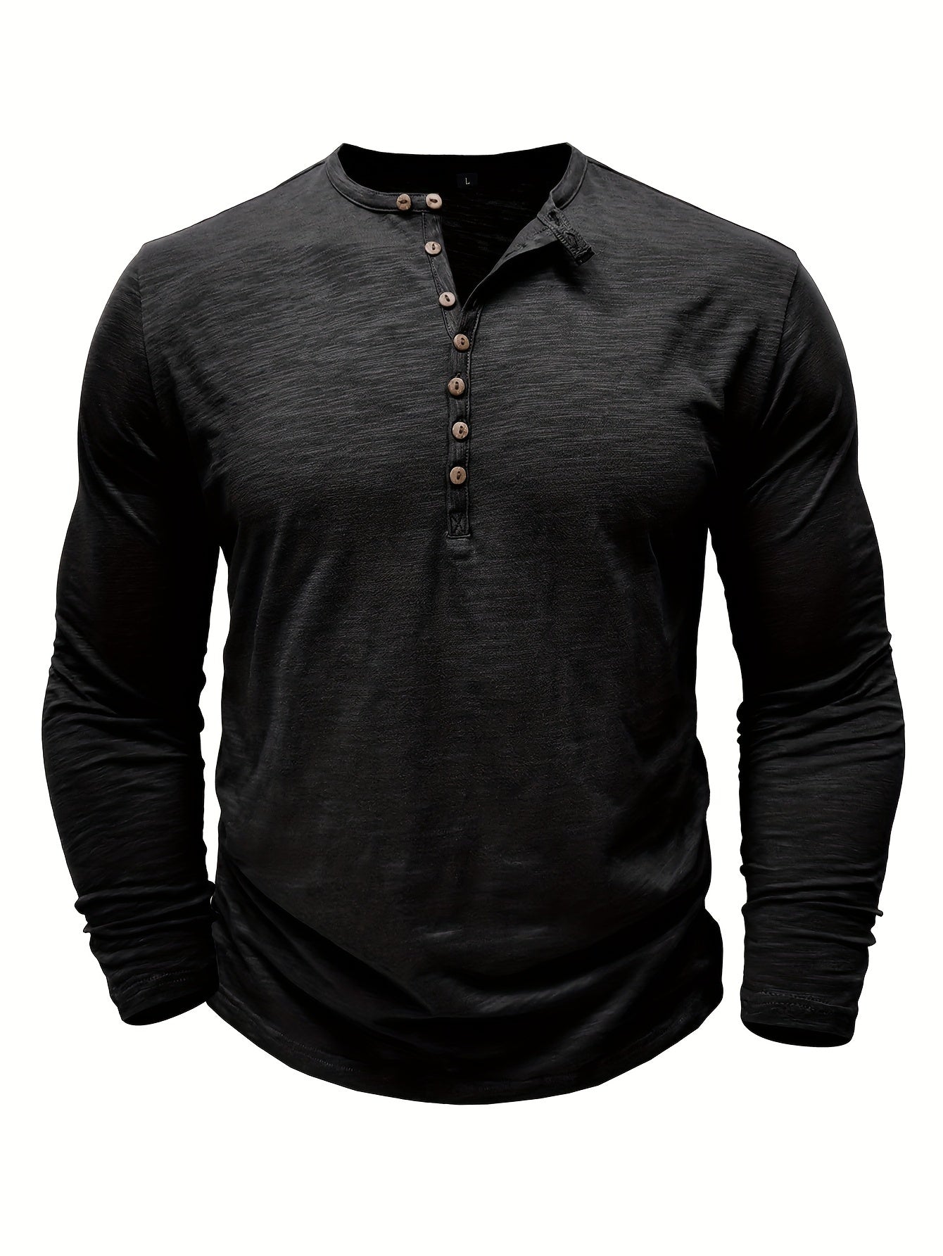 Solid Color Men's Long Sleeve Henley Shirt – Comfy, All-Match Casual Wear for Spring & Fall
