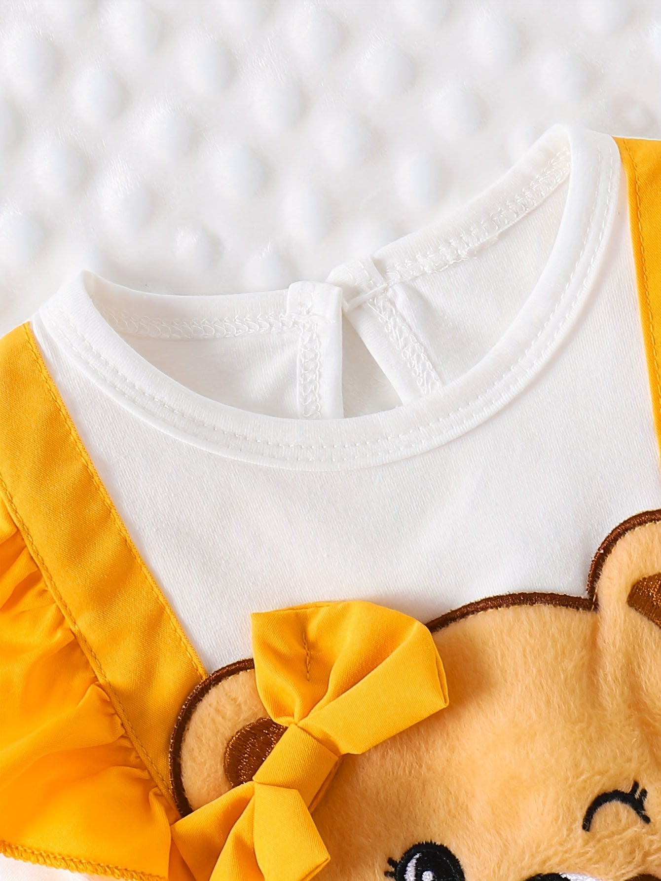 Baby Girl Bear Embroidered Bodysuit – Short Sleeve Romper with Ruffle Sleeves & Matching Bow