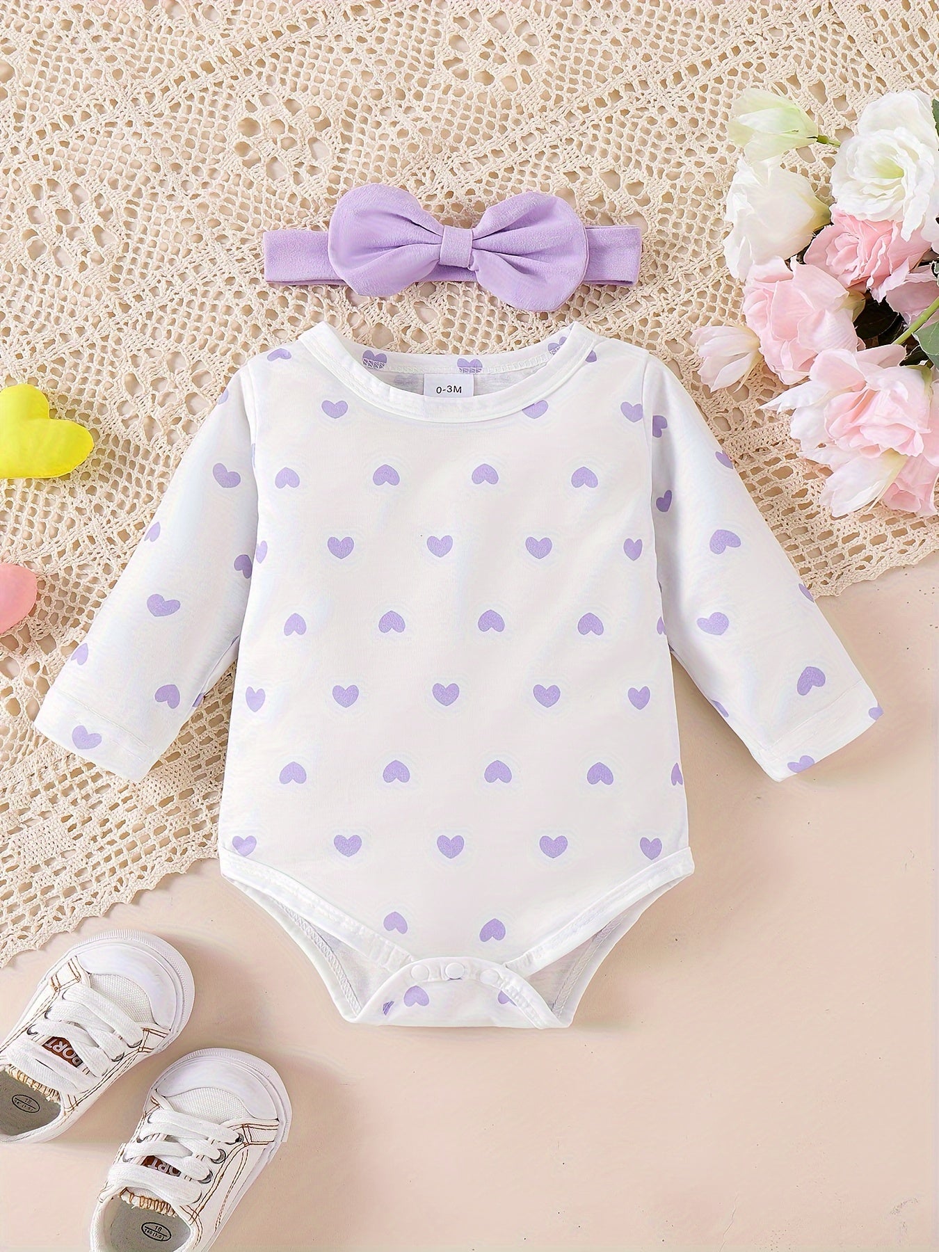 Baby Girl Two-Piece Outfit – Bear Romper & Denim Strap Pants, 0-18 Months