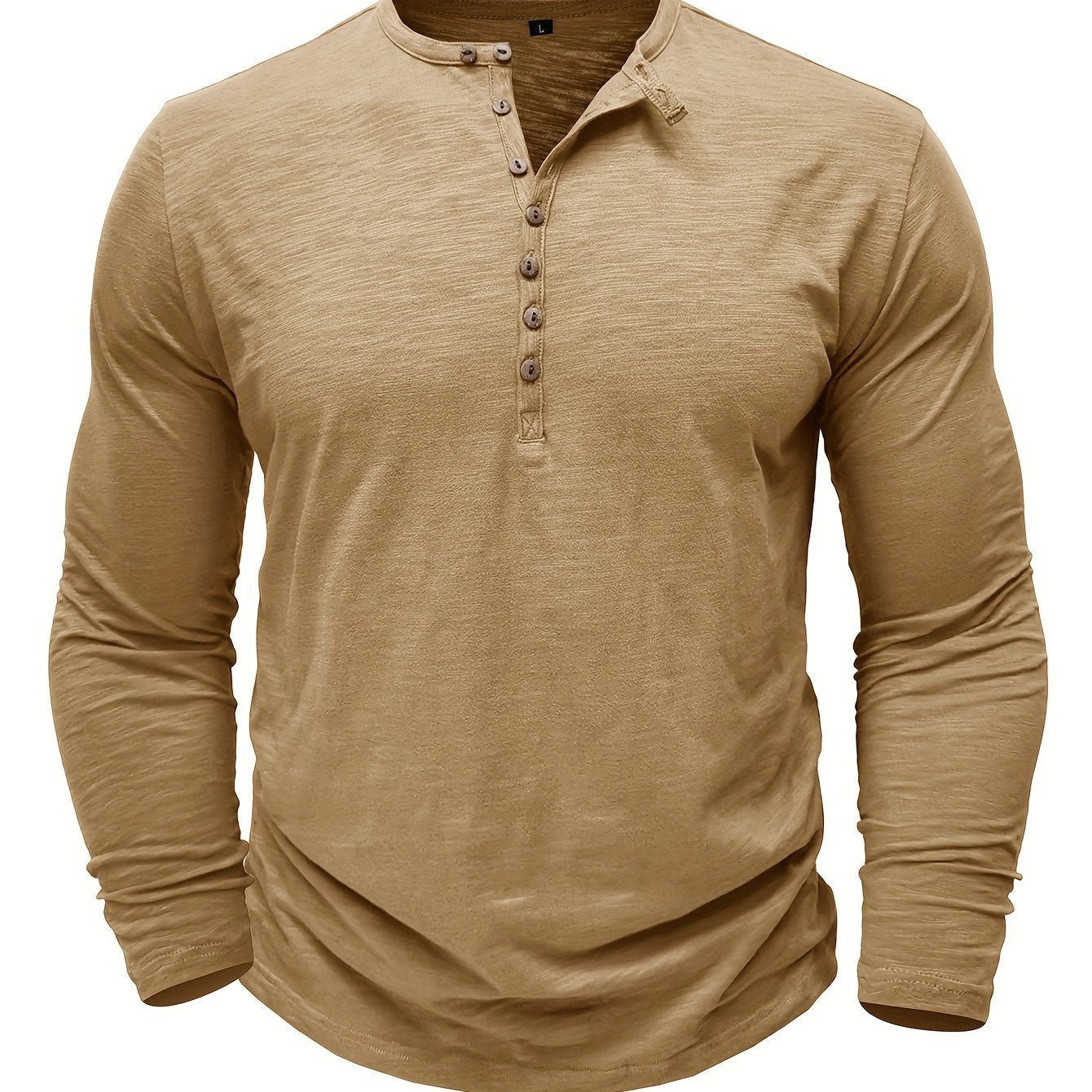 Solid Color Men's Long Sleeve Henley Shirt – Comfy, All-Match Casual Wear for Spring & Fall