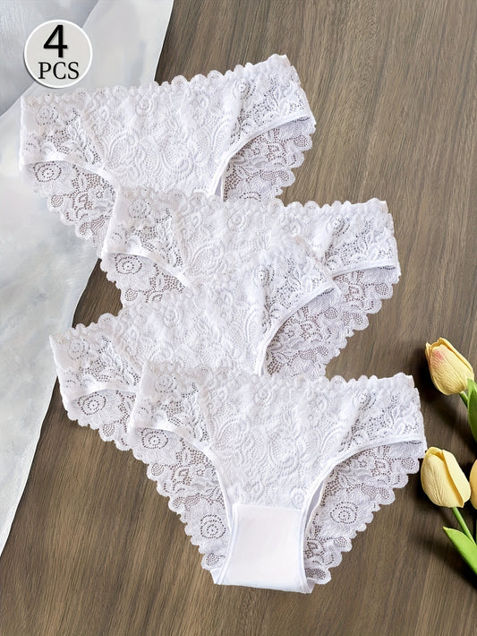 4PCS Women’s Underwear Set – Soft Breathable Panties with Lace Trim & Floral Print
