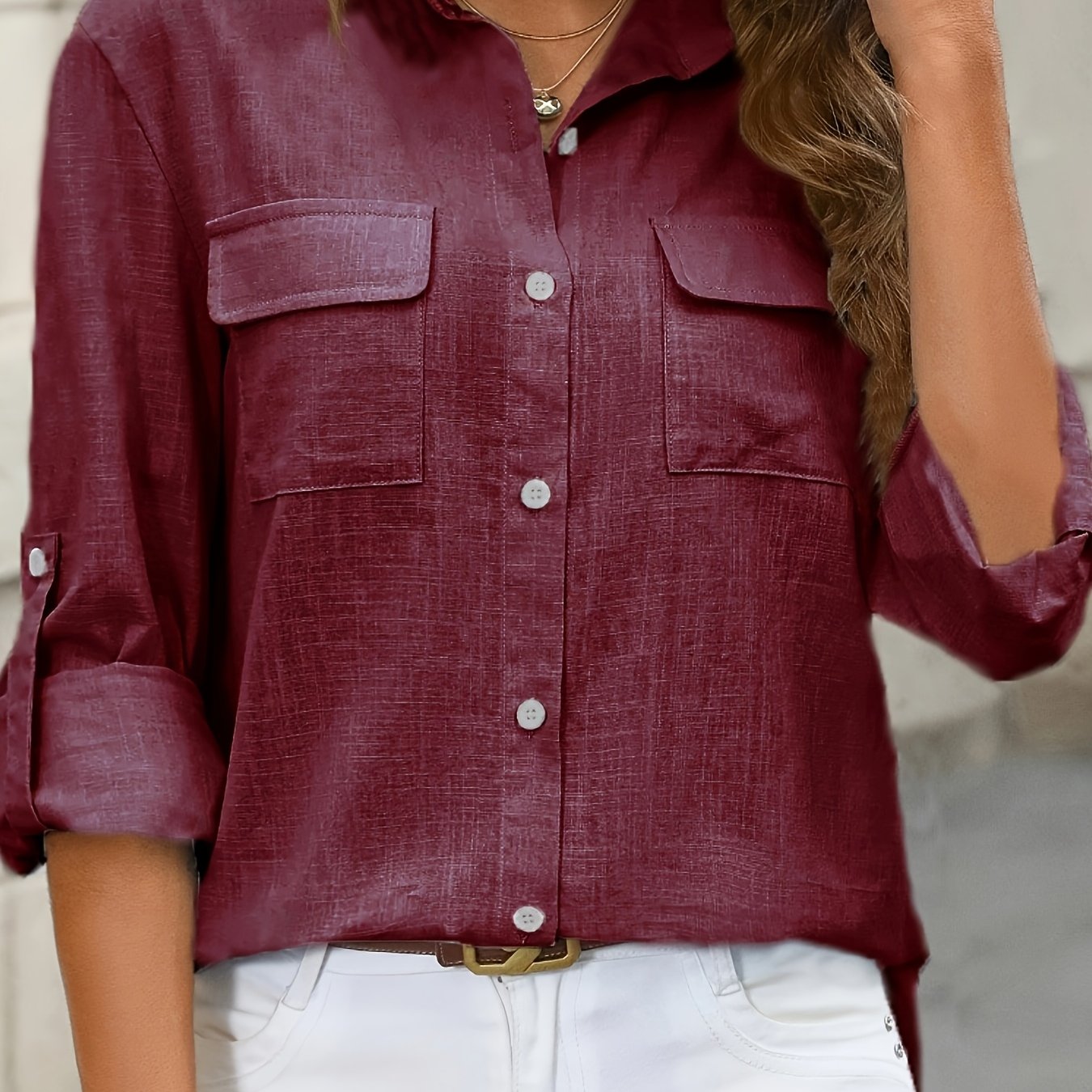 Women’s Long Sleeve Button-Up Blouse – Elegant Office & Casual Shirt with Classic Collar