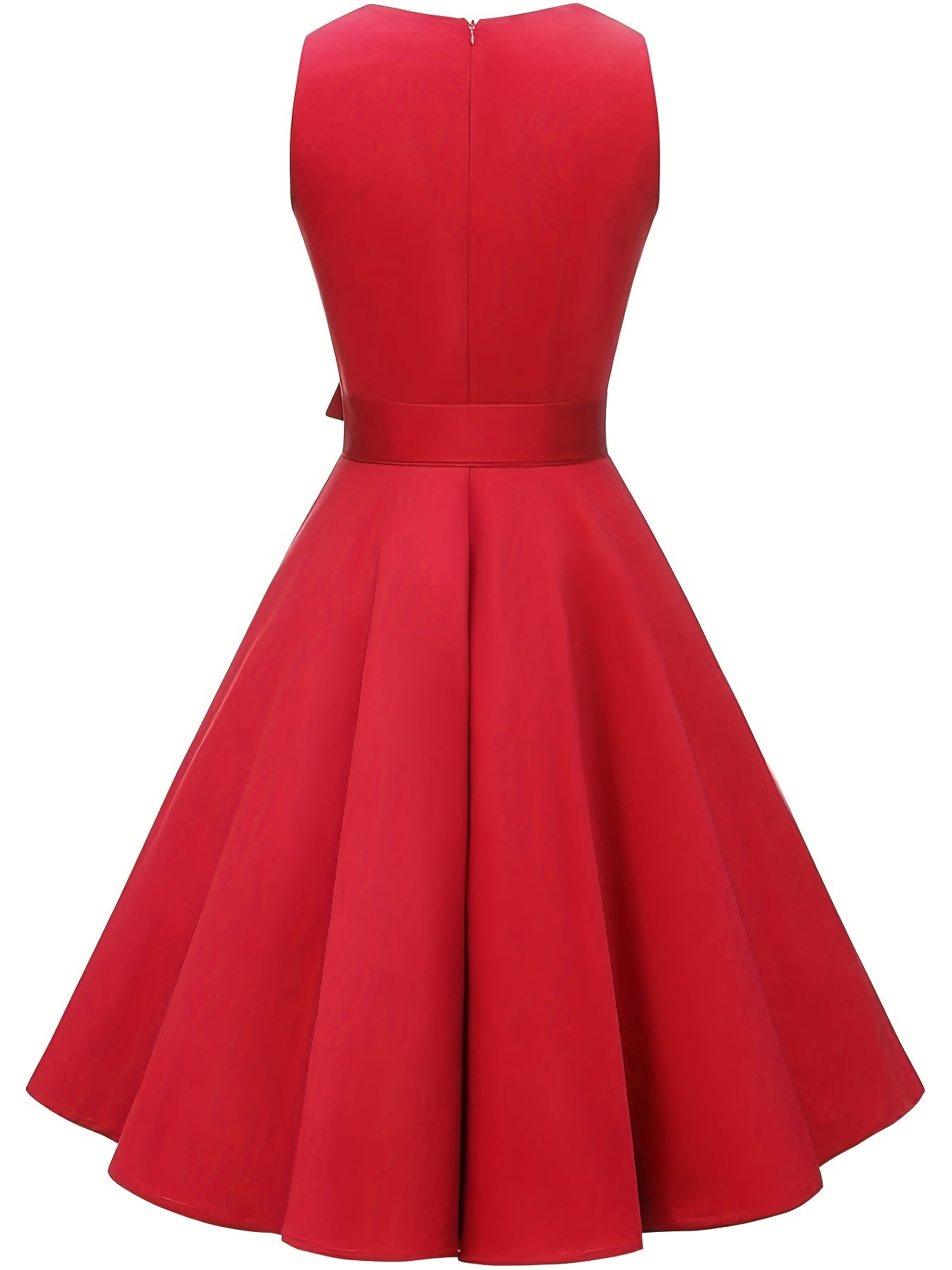 Elegant Women’s Sleeveless Belted Party Dress – Solid Color Chic Outfit