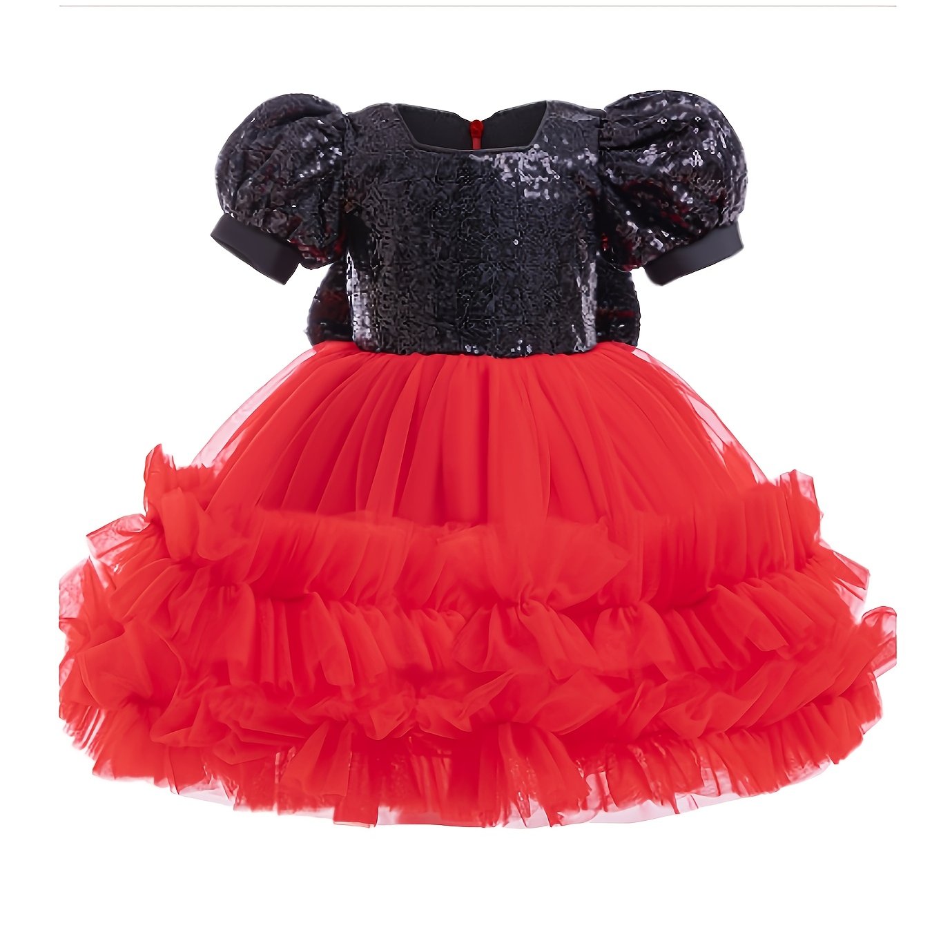 🎀 Girls’ Halloween Princess Dress – Black Sequin & Red Tulle