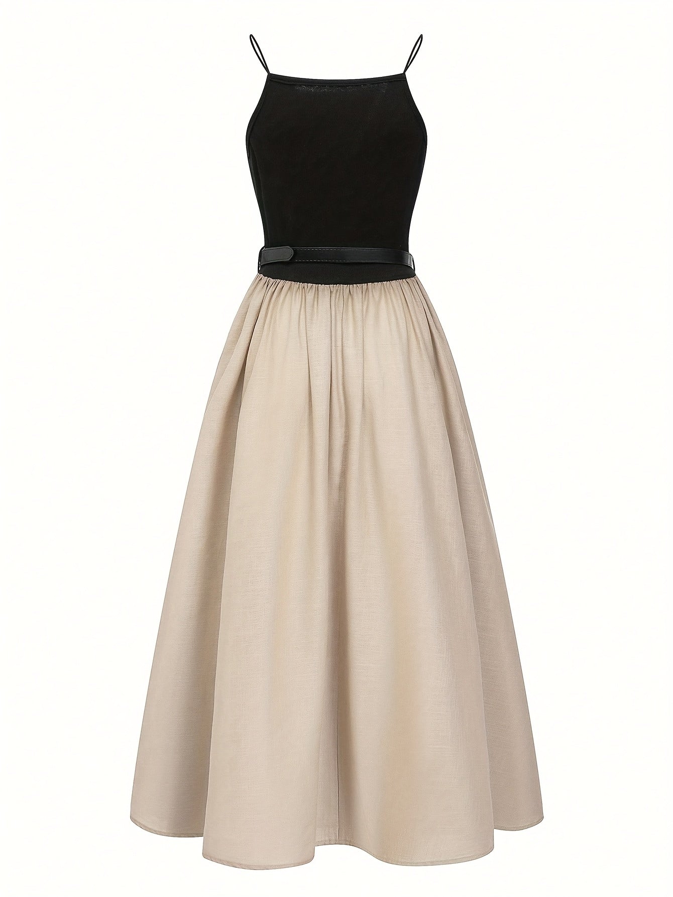 Women’s Boho-Chic Maxi Dress – Spaghetti Strap A-Line Dress with Belt, All-Season Casual & Formal Wear