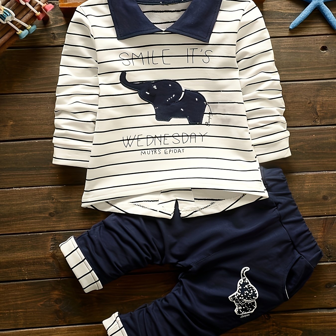 Boys' Elephant Print Long Sleeve Outfit Set