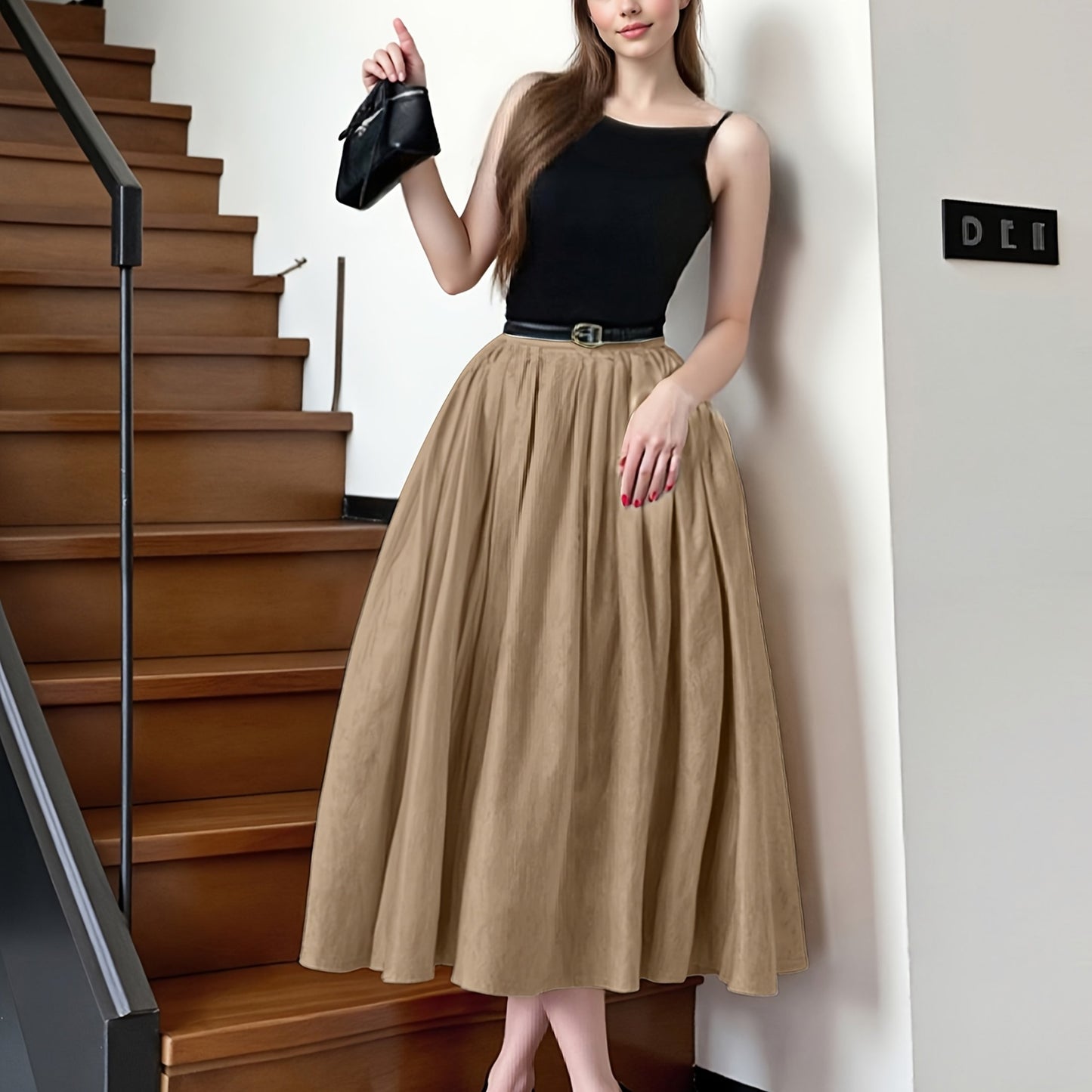 Women’s Boho-Chic Maxi Dress – Spaghetti Strap A-Line Dress with Belt, All-Season Casual & Formal Wear