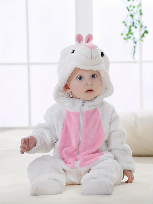 🐇 Baby Bunny Romper – Soft Flannel Hooded Jumpsuit for Halloween & Winter