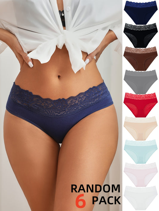 6PCS Women’s Bikini Underwear Set – Soft Lace Elastic Full Coverage Panties