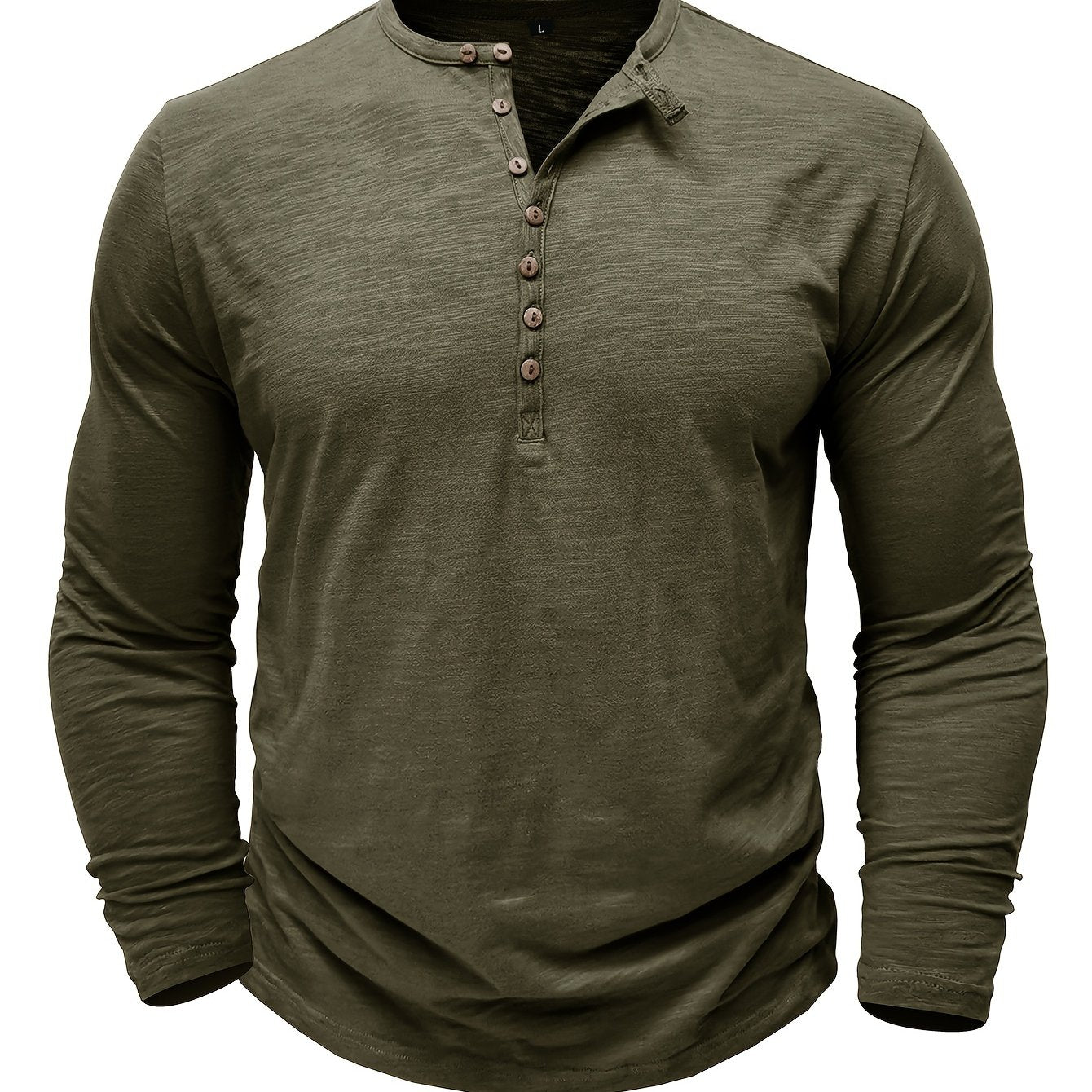 Solid Color Men's Long Sleeve Henley Shirt – Comfy, All-Match Casual Wear for Spring & Fall