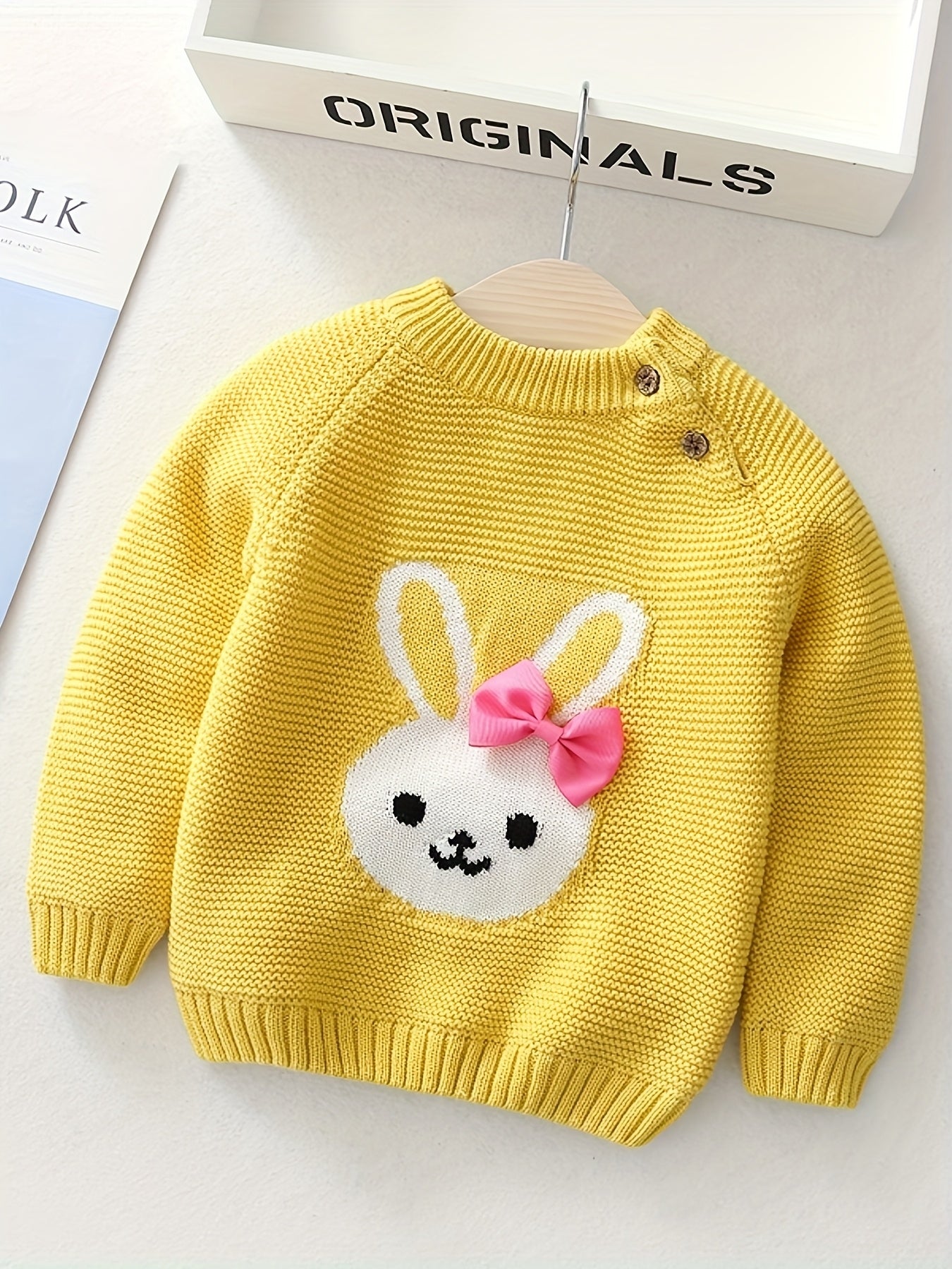 🐰 Girls’ Bunny Bow Sweater – Cozy Fleece Winter Pullover