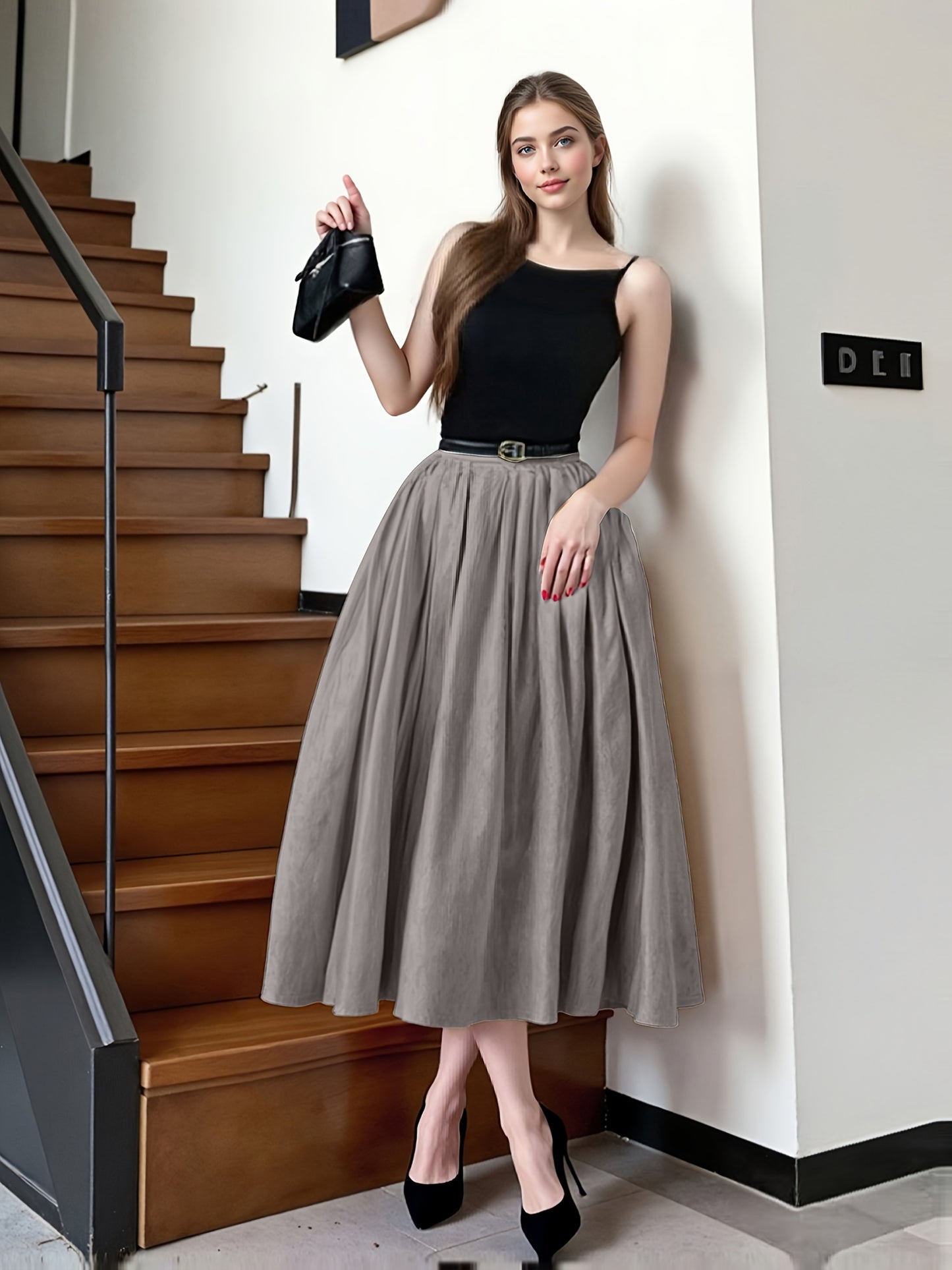 Women’s Boho-Chic Maxi Dress – Spaghetti Strap A-Line Dress with Belt, All-Season Casual & Formal Wear
