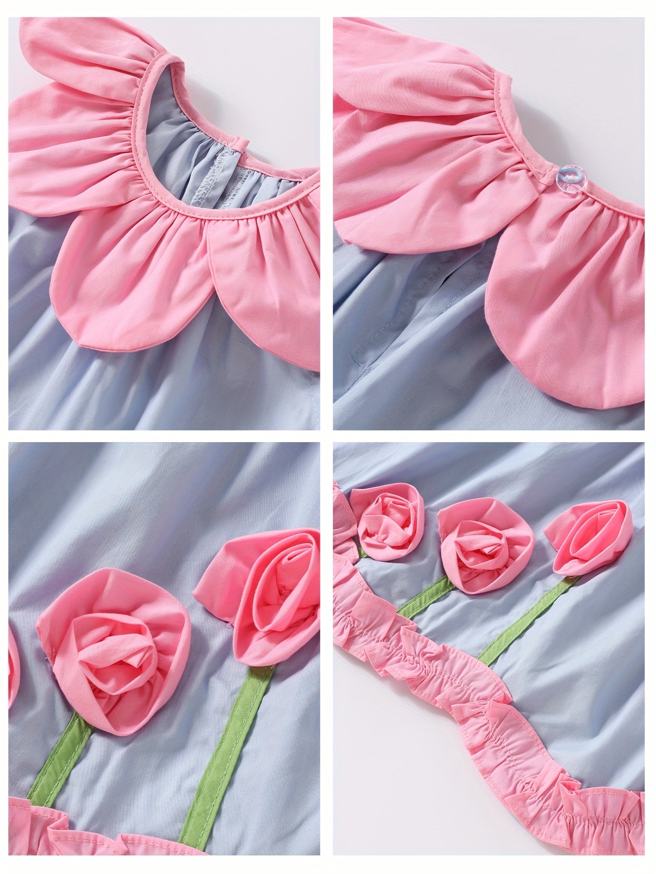 🌸 Girls’ Floral Dress – Light Blue & Pink Party Outfit